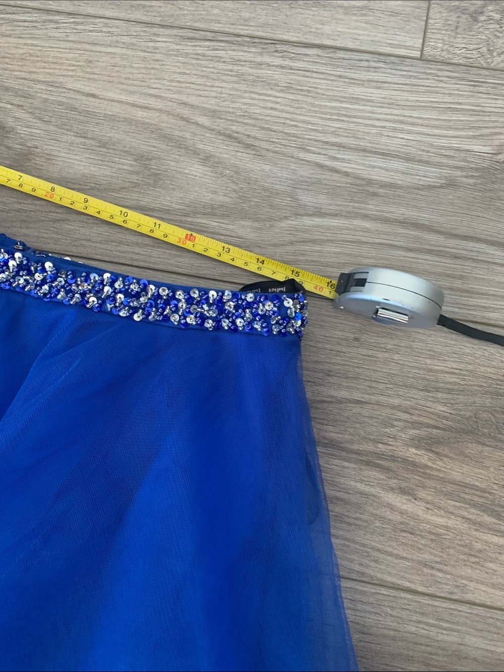 Royal Blue Layered Tulle Skater Skirt with Embellished Waist - Picture 4 of 5